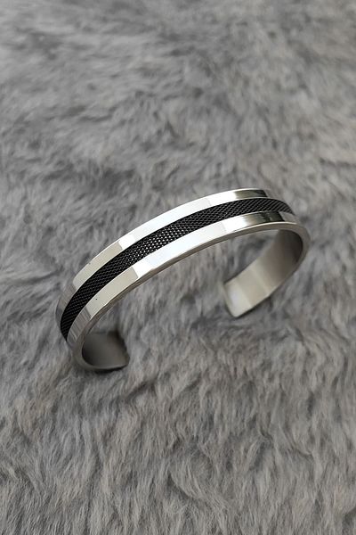 Chavin Men's Bracelet - Black Cuff Design, Steel Material et89sy