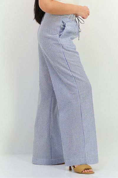 NIA Women Regular Fit Stripe Straight Leg Pants, Blue