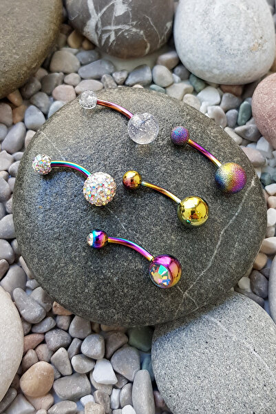 Chavin 5 adet Multicolor Cerrahi Çelik Göbek Piercing en48ml