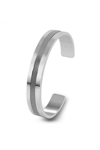 Chavin Men's Bracelet - Gray Cuff Design, Steel, et89by