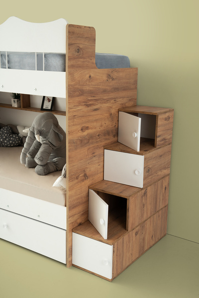 miracool Bulut Ranza / Çam-beyaz / Ücretsiz Kurulum / 3 Yatak Bölümü Ve Dolaplı Merdiven / %100 MDF