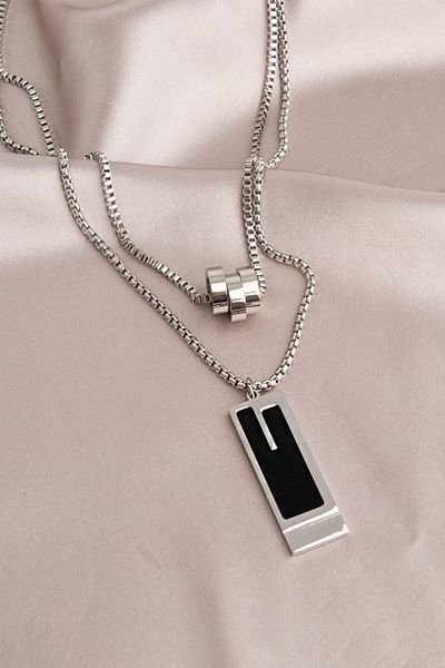 Chavin Grey Steel Necklace - 2 Necklaces & 2 Chains, Eu46By
