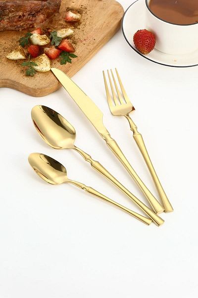 Chavin Steel 24 Piece Gold Dinner Spoon Fork Knife Set for 6 People Cin738Sr
