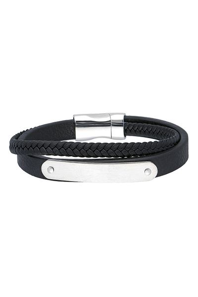 Chavin Black Leather Spiral Gray Steel Men's Bracelet Ec70By