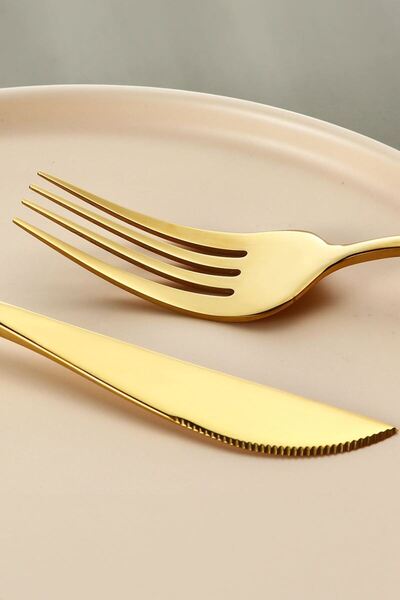 Chavin 410 Steel 24 Piece Gold Dinner Spoon Fork Knife Set Cin518sr