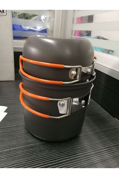 LISM Orange Camping Pots Cookware Set Portable Outdoor Cooking Tableware for Hiking Trekking Picnic Fish