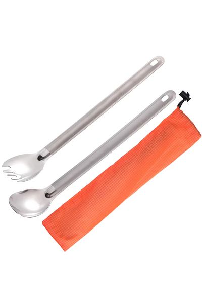 Choice 2pcs polished set Tiartisan Long Handle Half Polished/ Frosted Spoon Spork Titanium Cutlery Outdoors