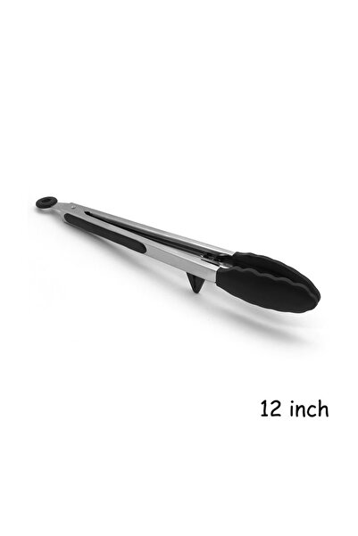 Choice L Black 12inch LMETJMA Kitchen Cooking Tongs Heat Resistant Stainless Steel BBQ Tong with Silicone T