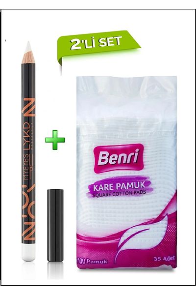 lykd 101 White & Benri Square Cotton Set with 2 Dazzle Eye Liner