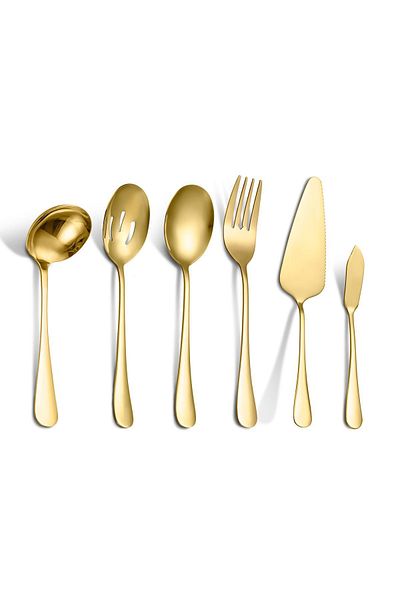Chavin 6 Pieces Gold Serving Spoon Spoon Fork Spatula Jam Set for Presentation cin613sr