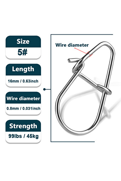 Choice 50 Pcs Size-5 16mm 45kg Fishing Snaps 50~200Pcs Fishing Clips Fast Cra...
