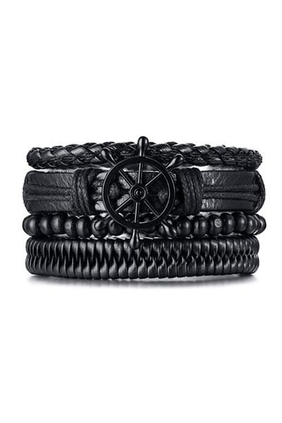 Chavin Men's Bracelet - 4 Pieces Leather Rudder Model, Eg96