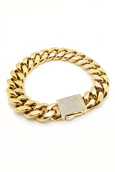 Chavin 14 ملم. سوار رجالي من الفولاذ الذهبي بحجر سميك 22 سم ep17sr