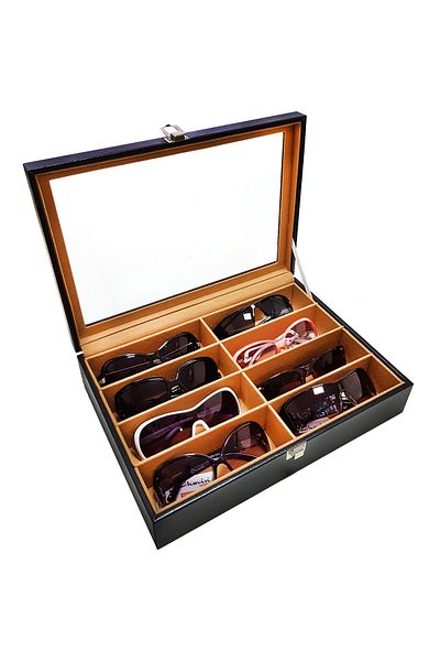 Chavin Brown Leather Glasses Set of 8 - Wooden Box St8-4
