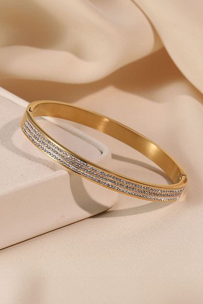 Chavin 6 mm Gold Steel Stone Handcuff Bracelet Eu18Sr