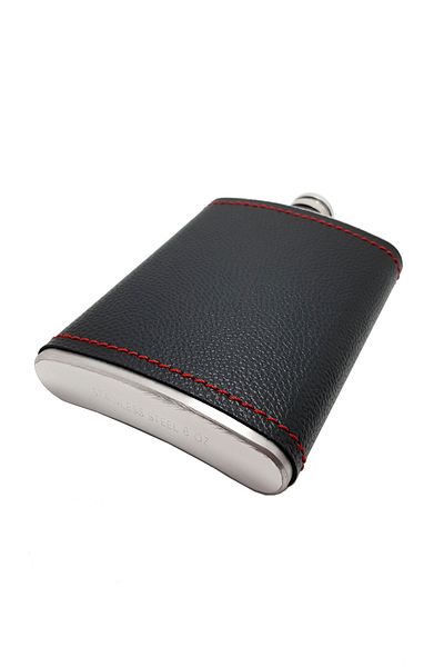 Güneş Black Leather Covered on Steel 8 Oz 240 ml Drink Flask Py96sy