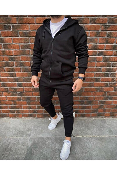 LORVANIY Zippered Hooded Sweatshirt Cardigan Unisex Tracksuit Set