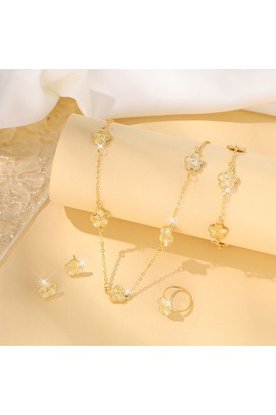 Choice طقم مكون من ثلاث قطع من سوار وأقراط وقلادة وزهرة البرسيم ذات الخمس بتلات H614-go Lucky