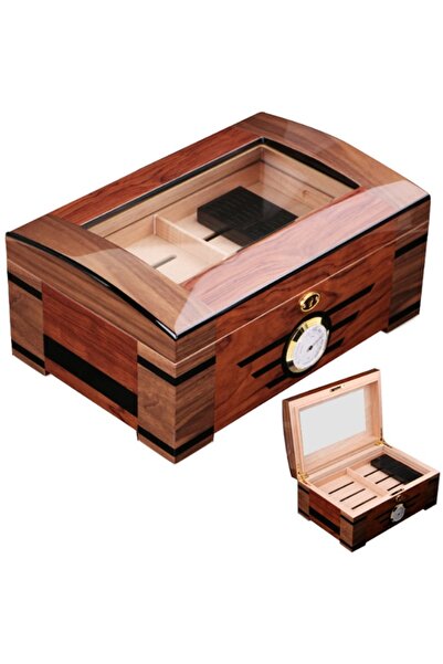 Falconetti İtalyan Sediri 2 Katlı Camlı Özel Humidor Puro Kutusu ht82
