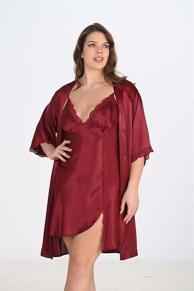 Motto10 butik Plus Size 2-Piece Burgundy Dressing Gown Set Bigsize