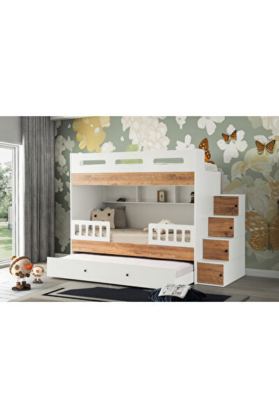 miracool Berlin Ranza / Beyaz-çam / Ücretsiz Kurulum / 3 Yatak Bölümü Ve Dolaplı Merdiven / %100 MDF