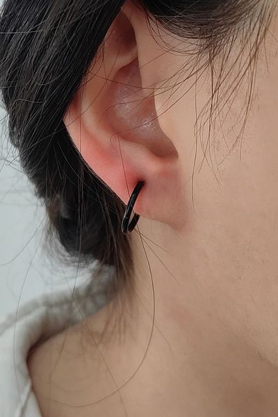 Chavin Spring Closure Earrings for 12 mm Steel Black Non-Perforated Ears Ev25Sy-12