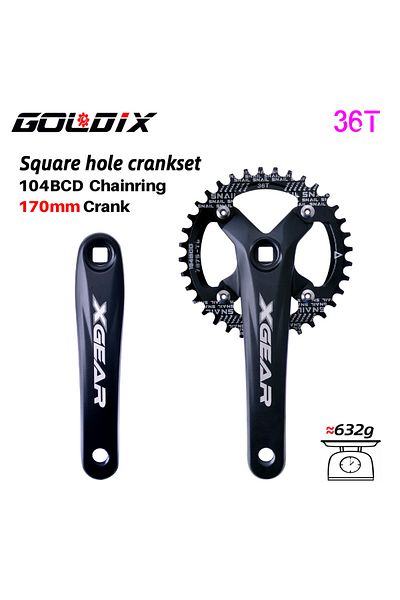 GOLDIX 170mm Crank 36T GOLDIX Square Hole Bicycle Crankset 104BCD Single Chainring Forging Aluminum Alloy