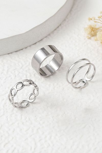 Chavin Silver Steel 3-Piece Joint Ring Set - Ev27By