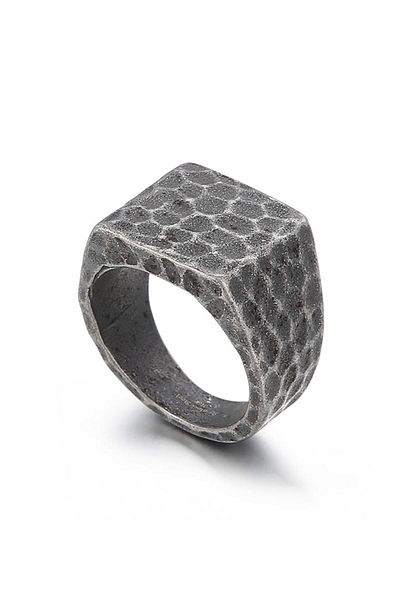 Chavin Retro Tumbled Hammered Men's Ring - Steel Matte, Eu86