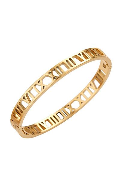 Chavin Gold Roman Numeral Steel Handcuff Bracelet - Eu14Sr