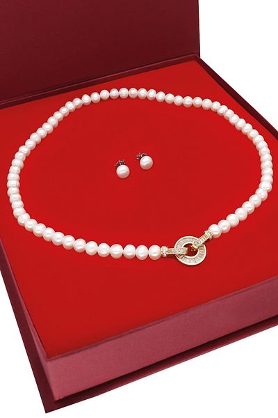 Chavin Natural Pearl Necklace Earrings Special Boxed Set Ep88sr