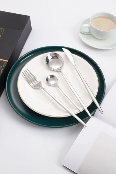 Chavin 24 Piece Gray Dinner Spoon and Knife Set - 410 Steel cin518by