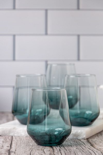 FH finehome New Iconic Set of 4 Water Glasses Petrol Green 425 Cc
