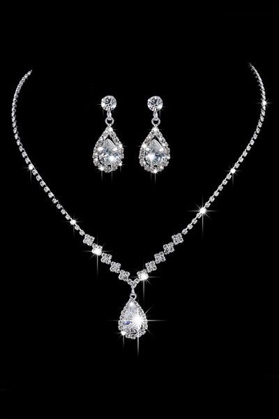 Chavin Wedding Engagement Henna Drop Stone Necklace Earrings Set Eg86