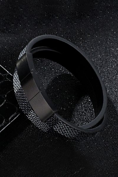 Chavin Men's Bracelet - Steel 2 Row Leather, Dr08 Model