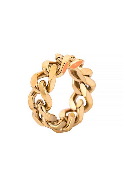 Chavin Shiny Gold Chain Design Steel Ring Ek50sr