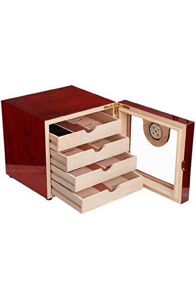 Falconetti 4 Katlı Kırmızı Camlı Humidor Puro Kutusu rc13