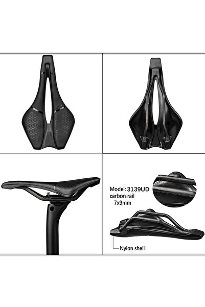 Choice سرج دراجة 3139UD مصنوع من ألياف الكربون وقضيب من ألياف الكربون ونسيج U...