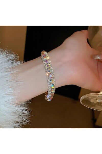 Choice سوار مشبك دائري مرصع بأحجار الراين الملونة للنساء أساور ملونة ذات طابع شخصي وخفيف