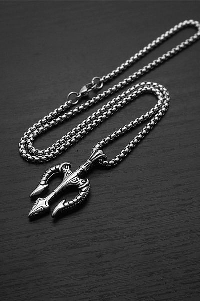 Chavin Poseidon Vintage Grey Unisex Steel Necklace - God with Round, EU56