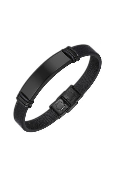 Chavin Black Rope CapLeather Steel Men's Bracelet Du06