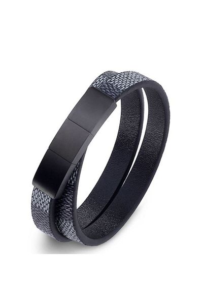 Chavin Men's Bracelet - Steel 2 Row Leather, Dr08 Model