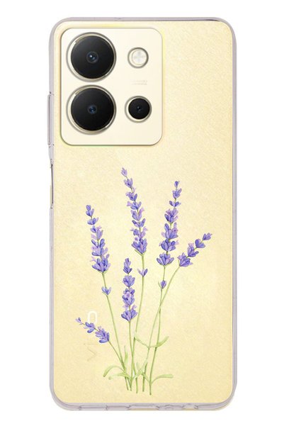 TechTree جراب سيليكون شفاف بتصميم زهرة اللافندر متوافق مع هاتف Vivo Y36