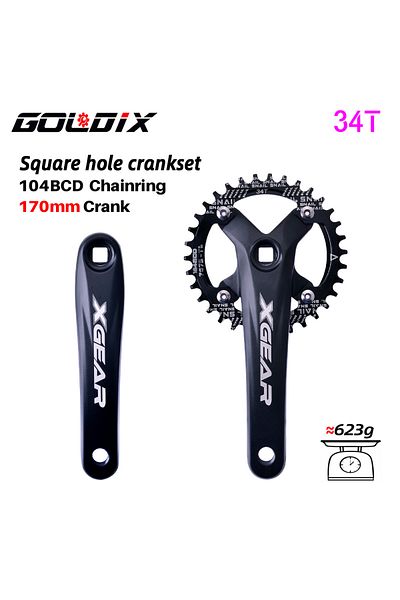 GOLDIX 170mm Crank 34T GOLDIX Square Hole Bicycle Crankset 104BCD Single Chainring Forging Aluminum Alloy