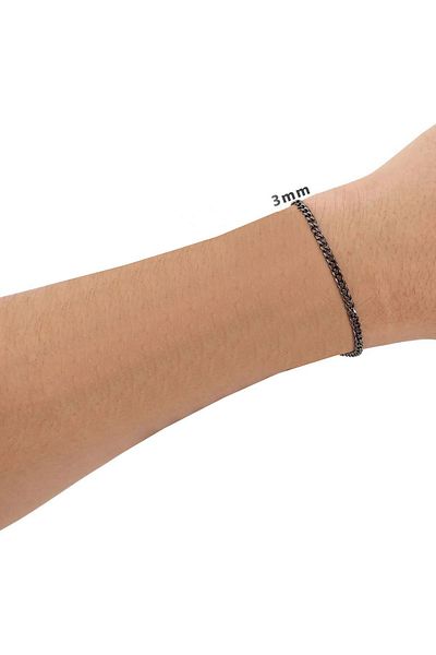 Chavin 3 mm Black Ice Black Steel Men's Bracelet Eu94Sy-3