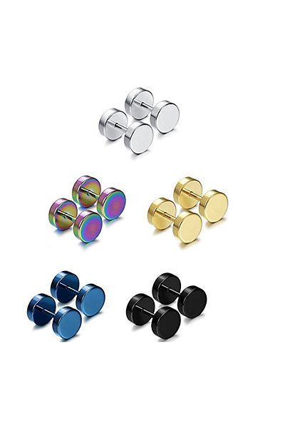 Chavin 5 Pairs of Color Steel 8 MmMen's Earrings Eb62