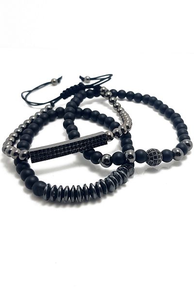 Chavin Black Pieced 3-Piece Onxy Jewelled Arrow Men's Bracelet Ei20sy