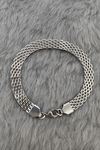 Chavin 8 mm.20 Cm.Grey Steel Men's Bracelet Et84by-8