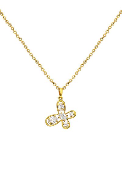Chavin Bt12 Model Stone Detailed Butterfly Gold Necklace