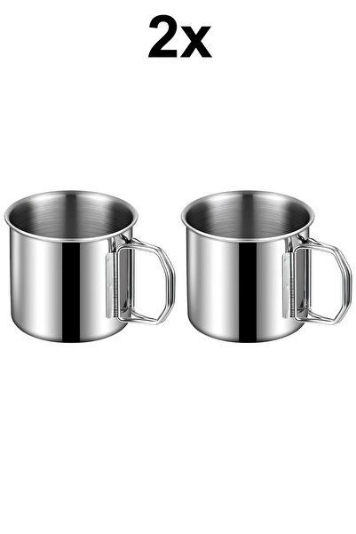 Weather Forecast ستيل 2 قطعة 330 مل. كوب قهوة للتخييم بمقبض قابل للطي cin573-2